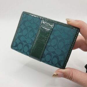 COACH Signature Monogram Slim Card Case Wallet – Teal/Dark Green